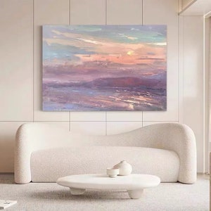 Large Ocean Sunset Painting on Canvas Abstract Painting Pink Sunset ...