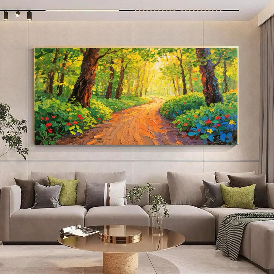 Original Green Forest Oil Painting Large Textured Wall Art Landscape ...