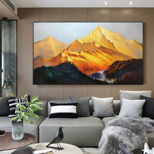 Gold Mountain Painting Framed Wall Art Abstract Snow Original Etsy