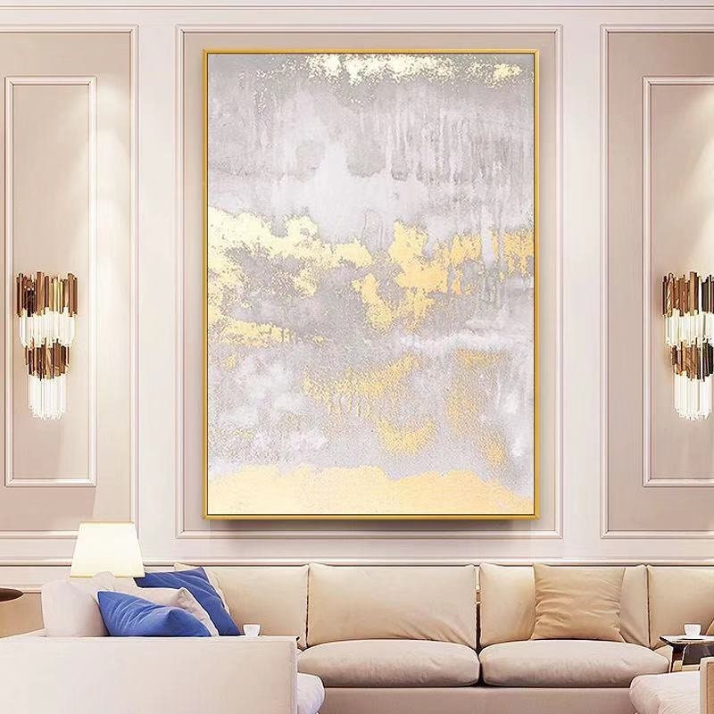 Yellow Canvas Painting Modern Abstract Gold Leaf Acrylic Etsy