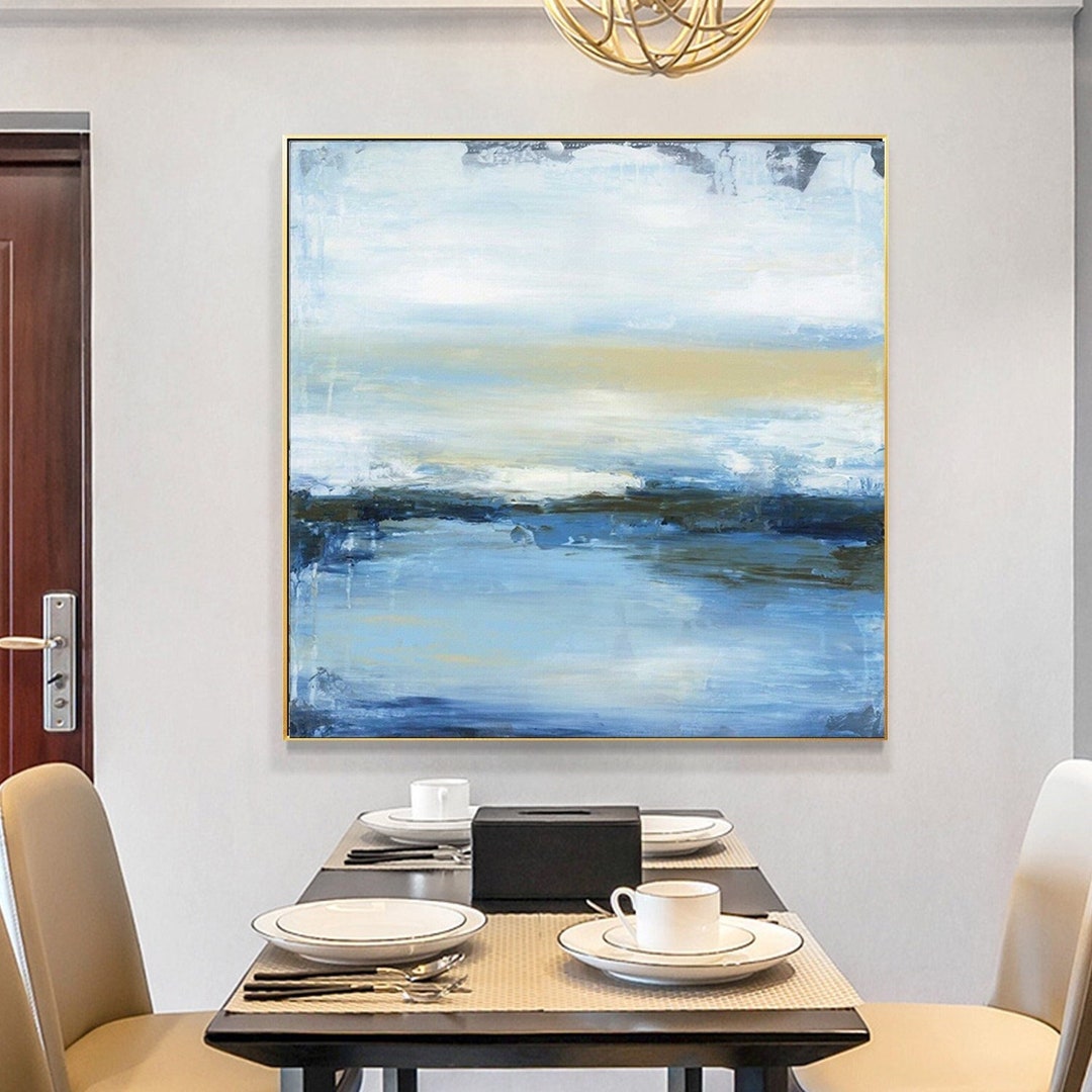 Original Abstract Painting, Navy Blue Painting on Canvas, Large Ocean ...