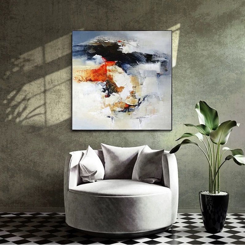 Abstract acrylic painting navy blue cnavas painting yellow ewd acrylic painting color mixture modern abstract painting extra large wall art