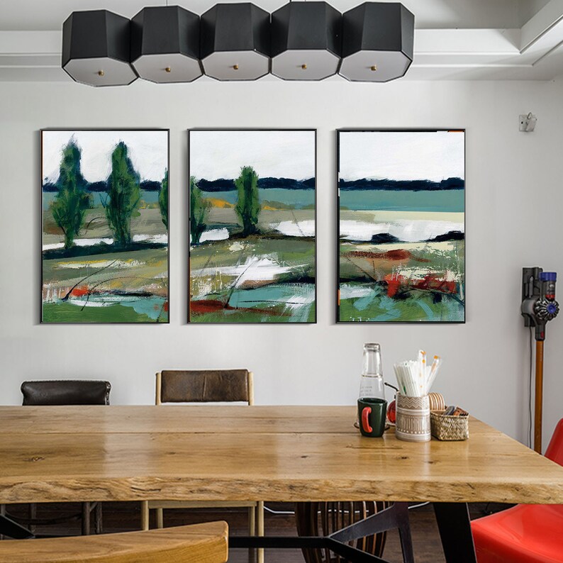 Set of 3 Pieces Abstract Scenery Painting on Canvas Abstract Etsy