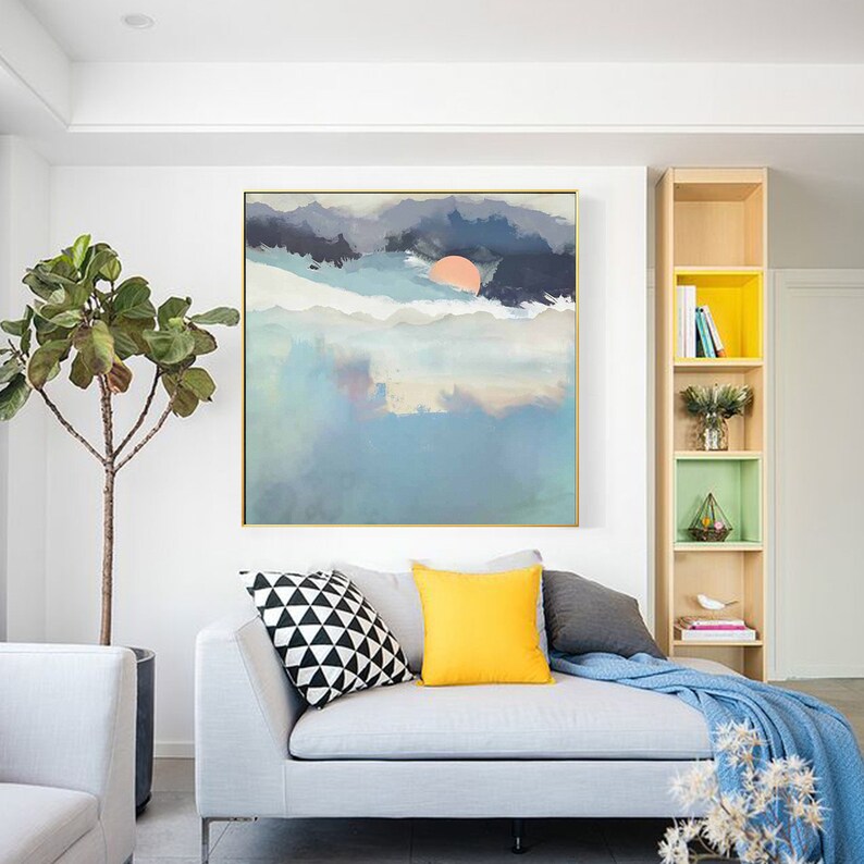 Abstract Painting Blue Mountain Painting Navy Blue Scenery Art Etsy