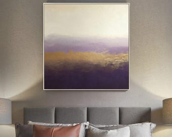 Large Abstract mountain Painting On Canvas gold leaf painting landscape purple canvas art contemporary painting large wall art