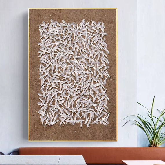 モダンな抽象画、茶色の絵画、白いキャンバスに描かれたミニマ