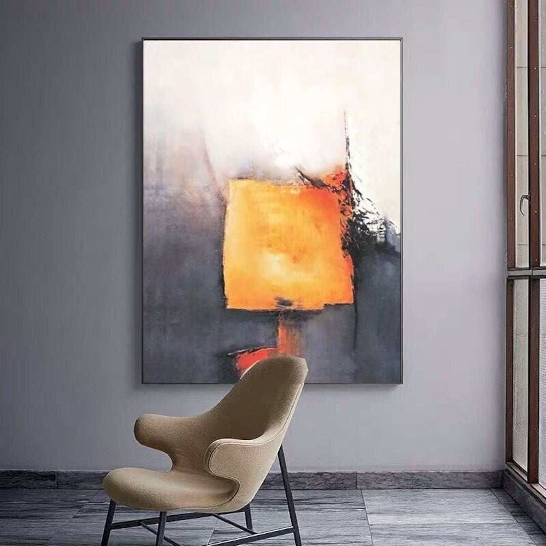 Orange Modern Abstract Painting Art Black Grey Acrylic Canvas Painting ...