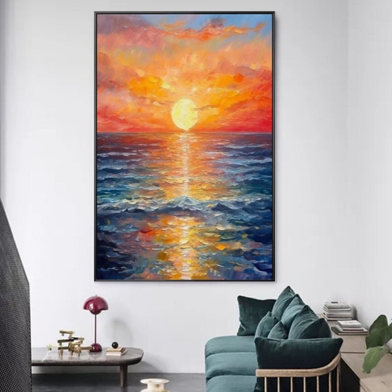 Gold Art, Abstract Acrylic Painting, Yellow Sunset Painting ...