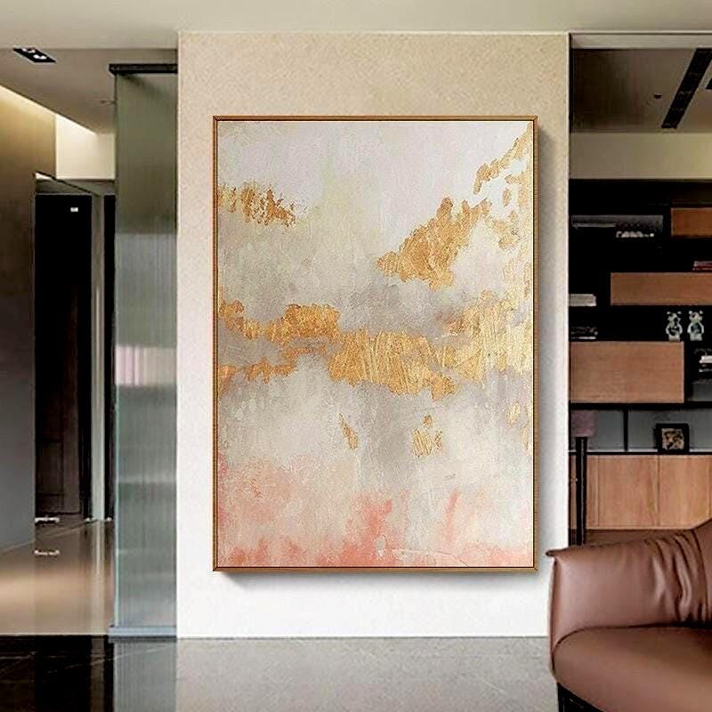 Goud abstract schilderij origineel roze schilderij op canvas bladgoud muur kunst groot grijs canvas kunst muur foto -(40x80cm)16x32in intern frame Goud abstract schilderij origineel roze schilderij op canvas bladgoud muur kunst groot grijs canvas kunst muur foto -(40x80cm)16x32in intern frame