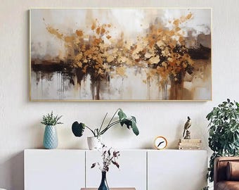 Abstract 3D Gold Brown Oil Painting on Canvas – Large Textured Wall Art