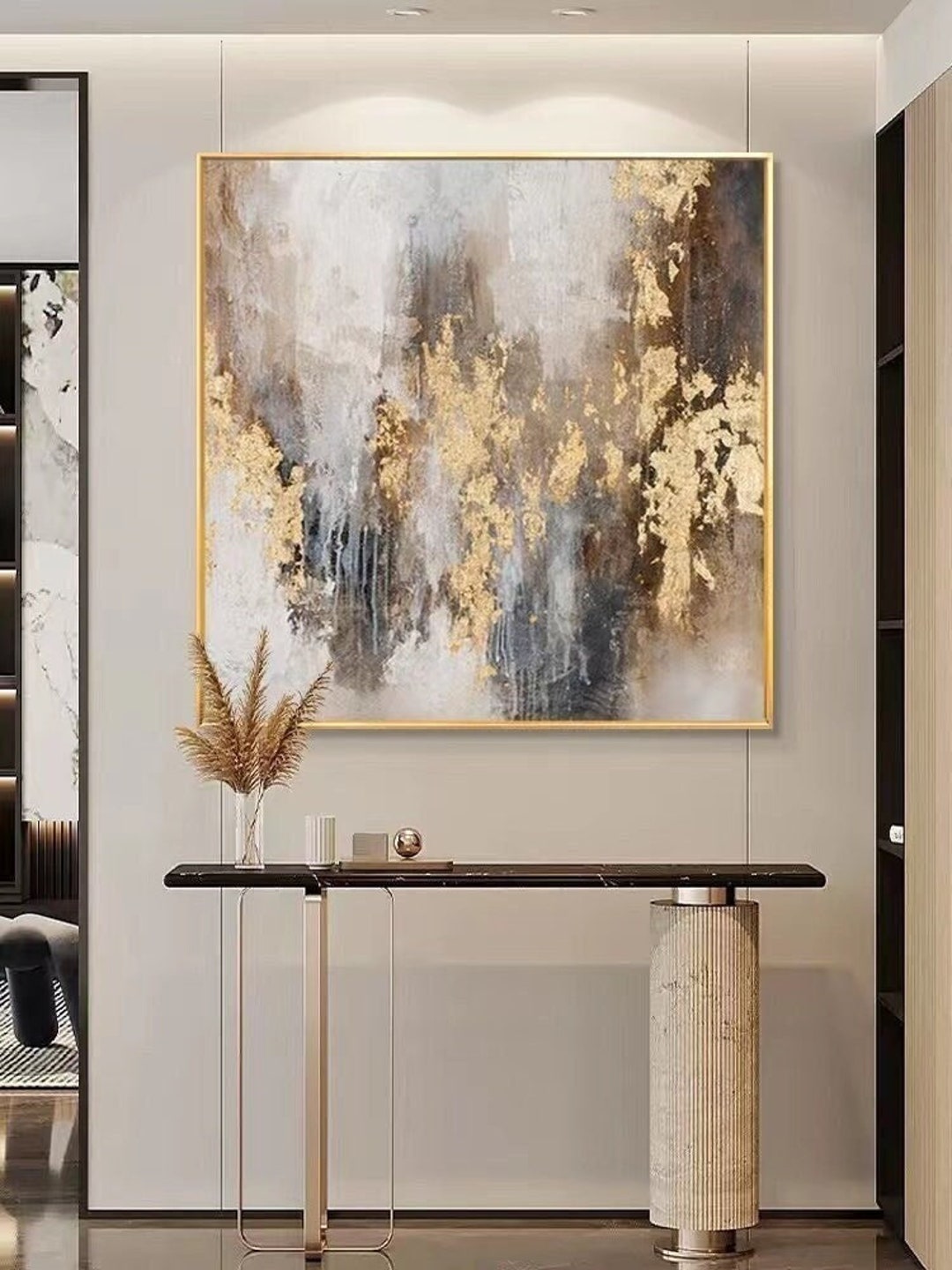 Large Abstract Painting on Canvas Gold Leaf Painting Acrylic Painting ...