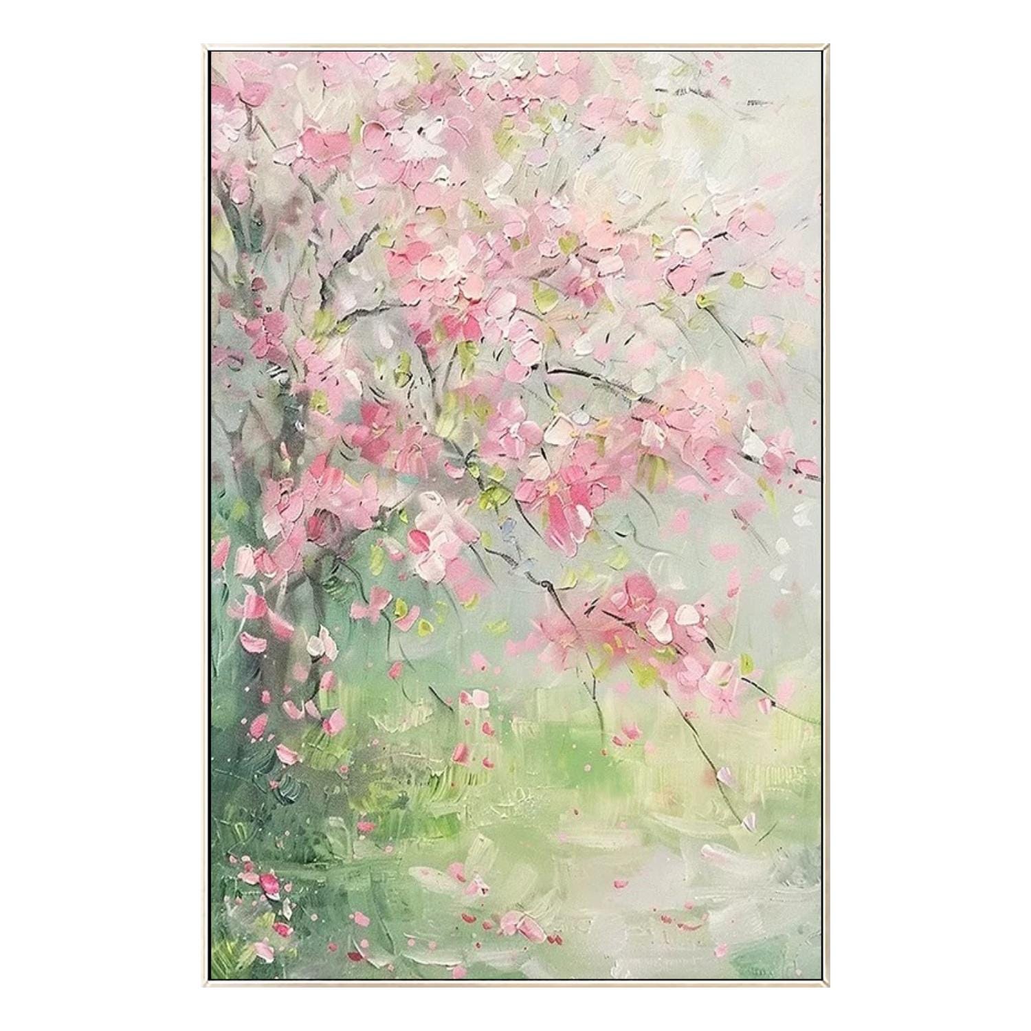 Cherry Blossom Tree Wall Art, Pink Flower Texture Canvas Art, Green ...
