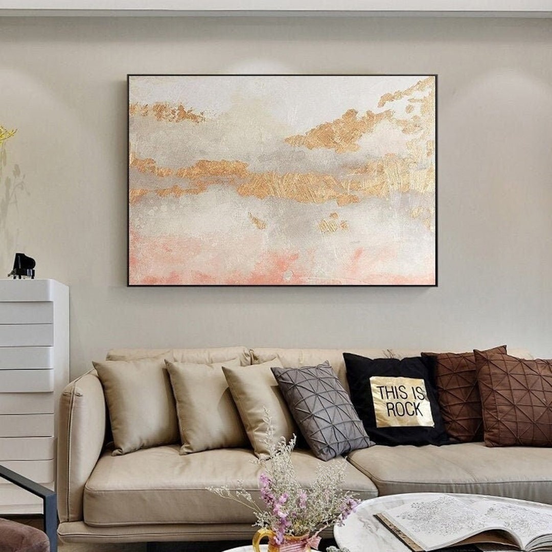Pink Canvas Painting Modern Abstract Art Gold Leaf Acrylic Painting ...