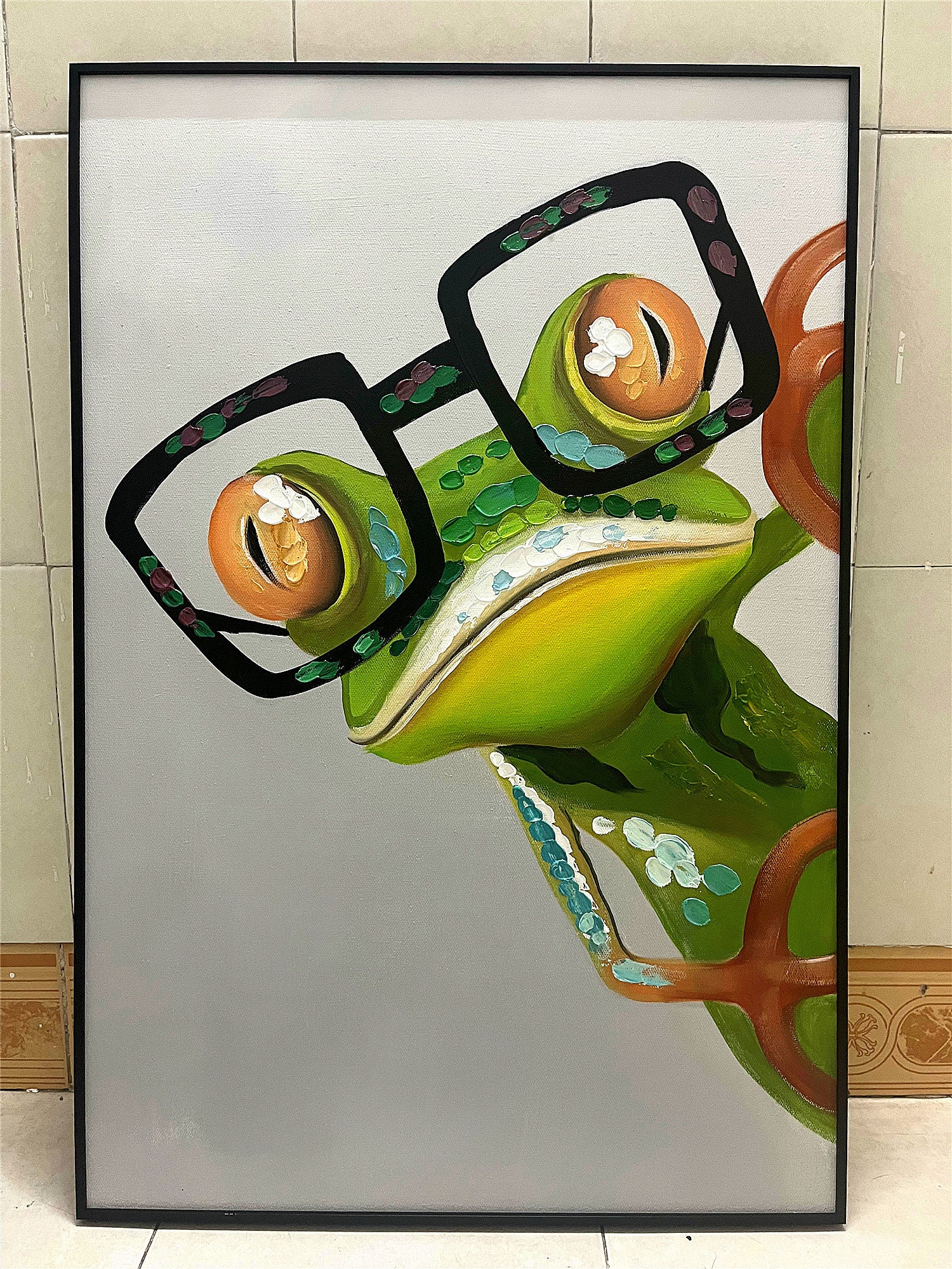 Acrylic painting frog glasses funny | KUNSTLOFT 手描き油絵 glasses