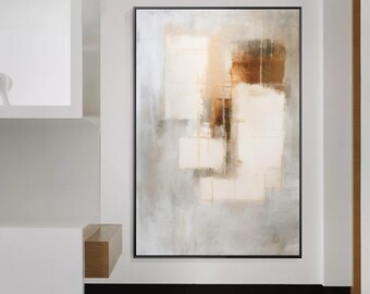 Beige Abstract Painting on Canvas: Earth Tone Wabi Sabi Wall Art