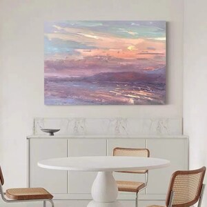 Large Ocean Sunset Painting on Canvas Abstract Painting Pink Sunset ...