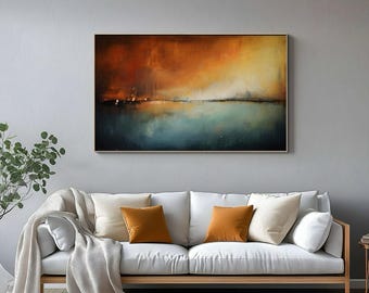 Textured Red Sunrise Oil Painting on Canvas green landscape wall picture – Custom Abstract Wall Art
