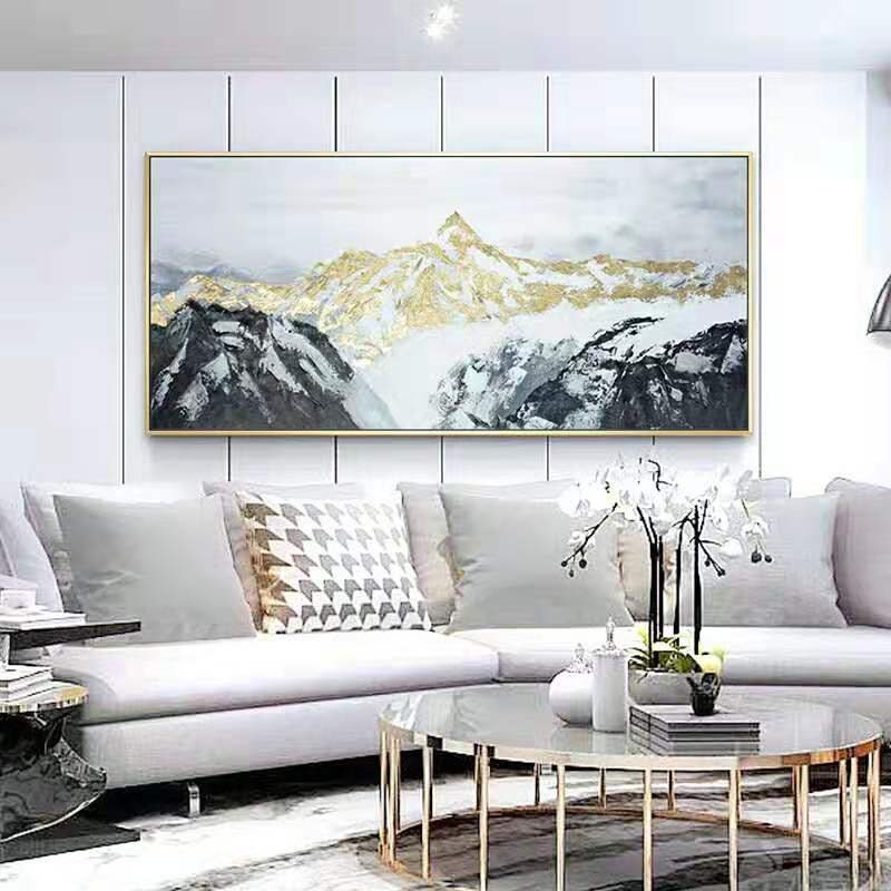 Landscape Snow Mountain Painting Sunshine Gold Mountain Gold - Etsy