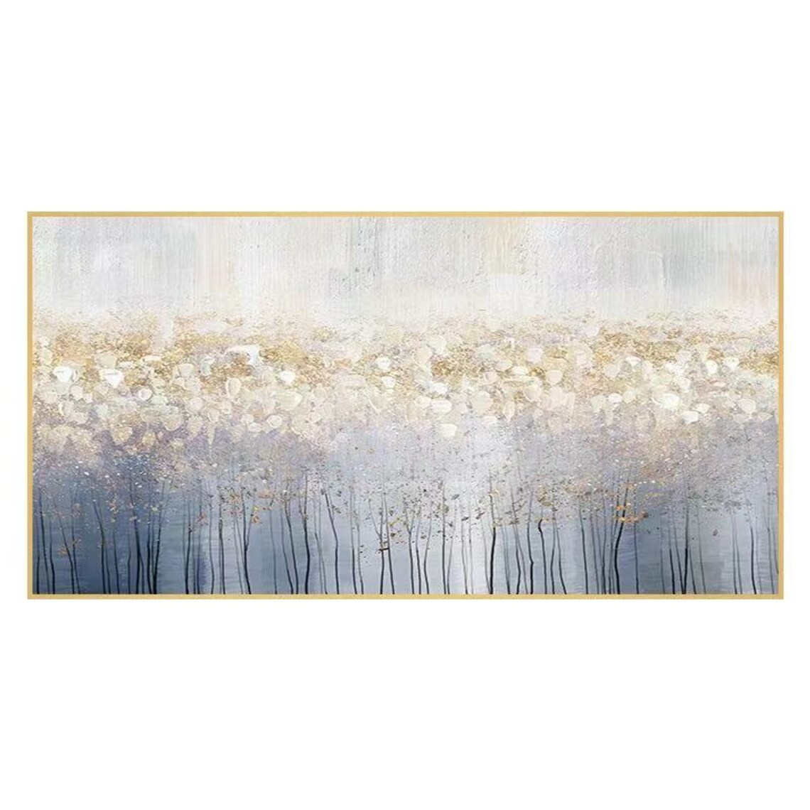 Navy Blue Tree Painting on Canvas Gold Leaf Painting Heavy Etsy