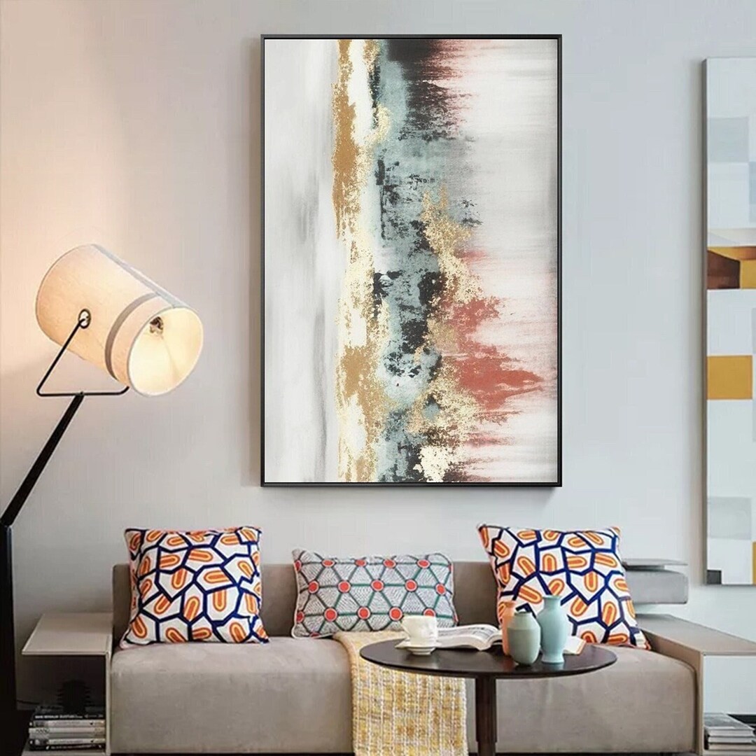 Gold Abstract Painting Original Pink Painting on Canvas Gold Leaf Wall ...