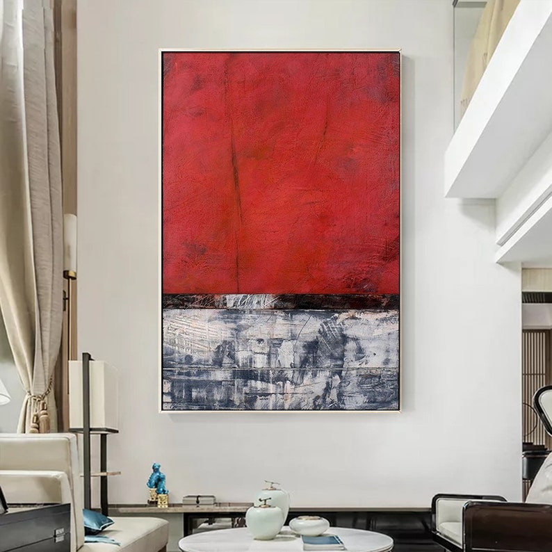 Modern Abstract Painting Red Canvas Painting Geometry Abstract Etsy