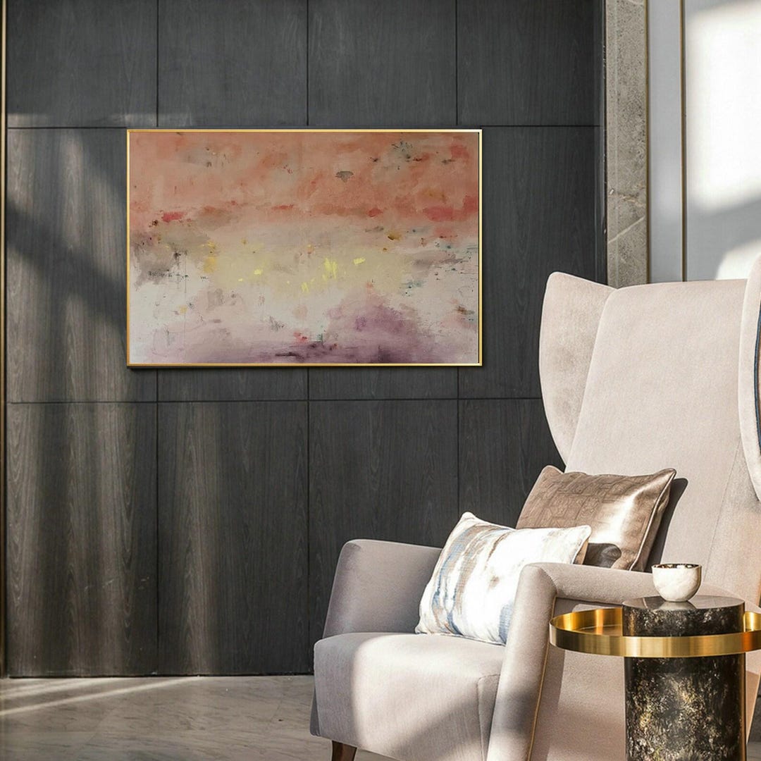 Pink Canvas Painting Modern Abstract Art Gold Leaf Acrylic Painting ...