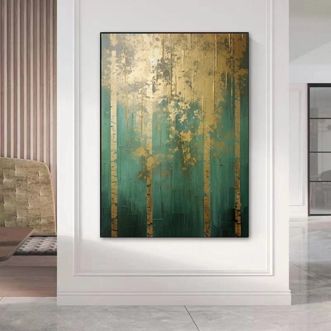 Green Gold Abstract Painting Green Wall Art Green Canvas Painting ...