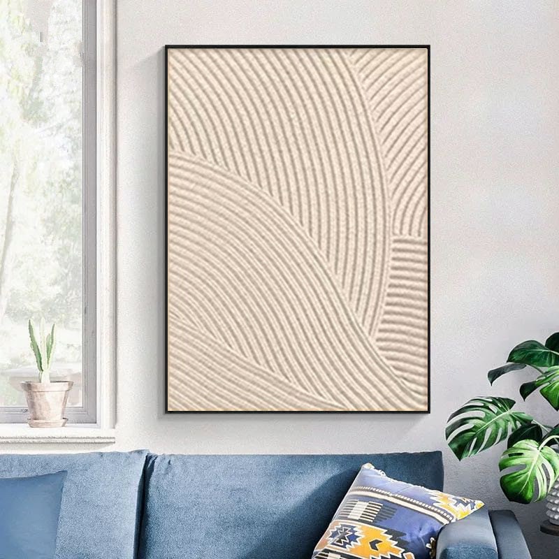 Modern Abstract Oil Painting Beige Minimalist Painting on Canvas 3D ...