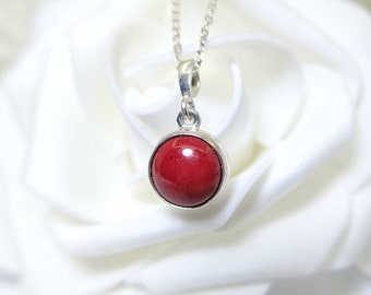 Artisan Crafted Red Fused Glass Gemstone Pendant | Sterling Silver Bezel & Anchor Chain (Chain 45mm)