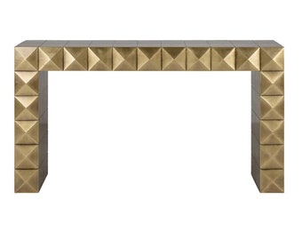 Brass Cladded Diamond Design Console with Brushed Finish Luxurious