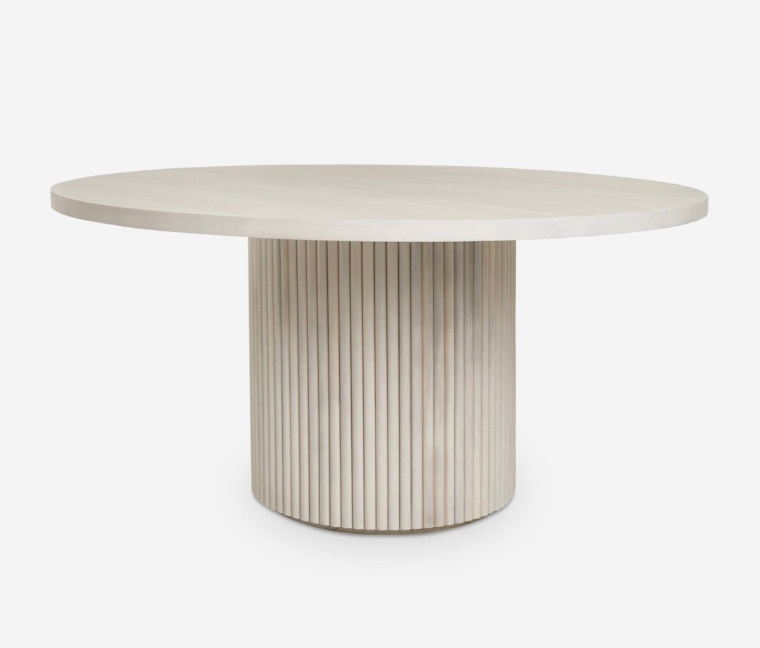 Graze White Cement Finish Round Dining Table Wooden White Dining Table