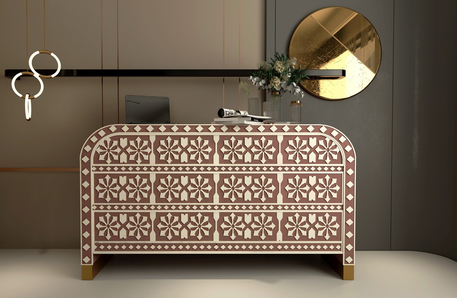Elegant Bone Inlay Moroccan Sideboard Handcrafted Furniture