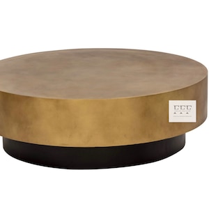 Handcrafted Iron Brass-Clad Golden Design Round Coffee Table - Luxurious Living Room Furniture - Unique Centerpiece - Home Decor Accent