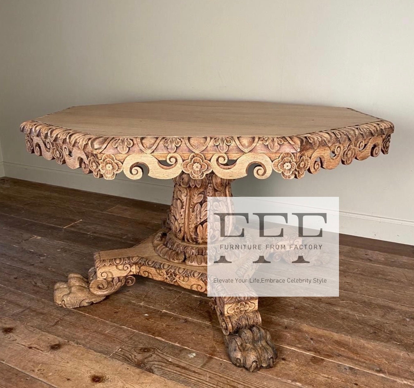 Carved round discount dining table