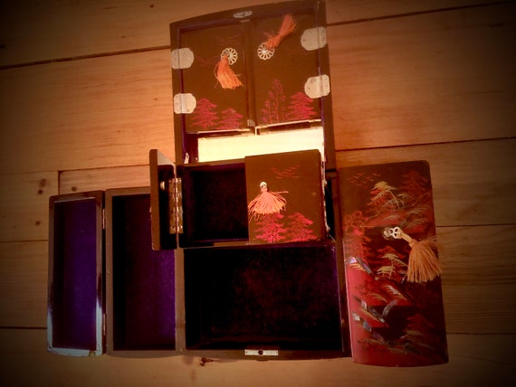 Vintage Japanese Music Box Jewelry Box Large Three