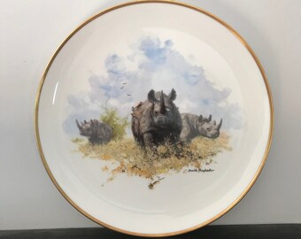 Wedgwood David Shepherd Rhinoceros Rhinos Plate Limited Edition Vintage