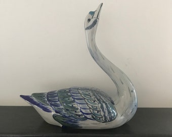 Très grand tonala oie cygne Erandi fait main peint à la main Mexique vintage