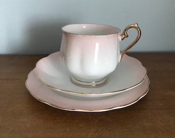 Royal Albert Trio Pink Blush Hampton Pattern Tea Cup Saucer Cake Dish Vintage Mid Century