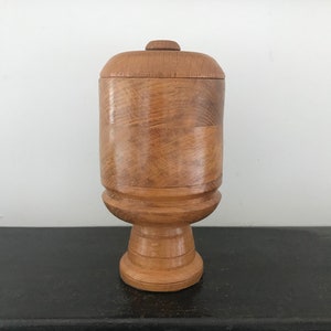 Turned Oak Lidded Canister Pot Hand Made Vintage English Oak Treen