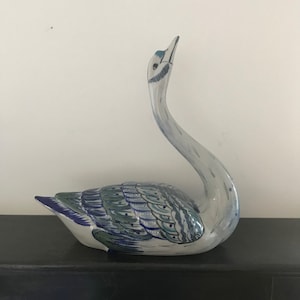 Very Large Tonala Goose Swan Erandi Hand Made Hand Painted Mexico Vintage