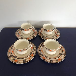 Bois Dunblane Burslem quatre trios tasses à thé soucoupes vaisselle vintage Art déco des années 1930