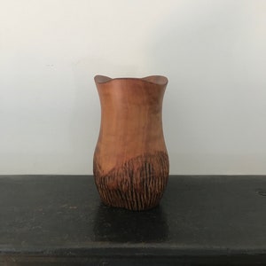 Olive Wood Vase A. Fernadez Spain Mid Century Hand Carved
