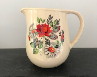 for milk or custard Retro Romanian orange flowers jug Romania Made by Faianta Sighisoara Cute retro 60s 70s flower power design.