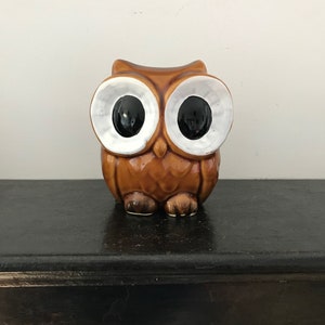 Salvadanaio gufo con occhi enormi, vintage, da collezione