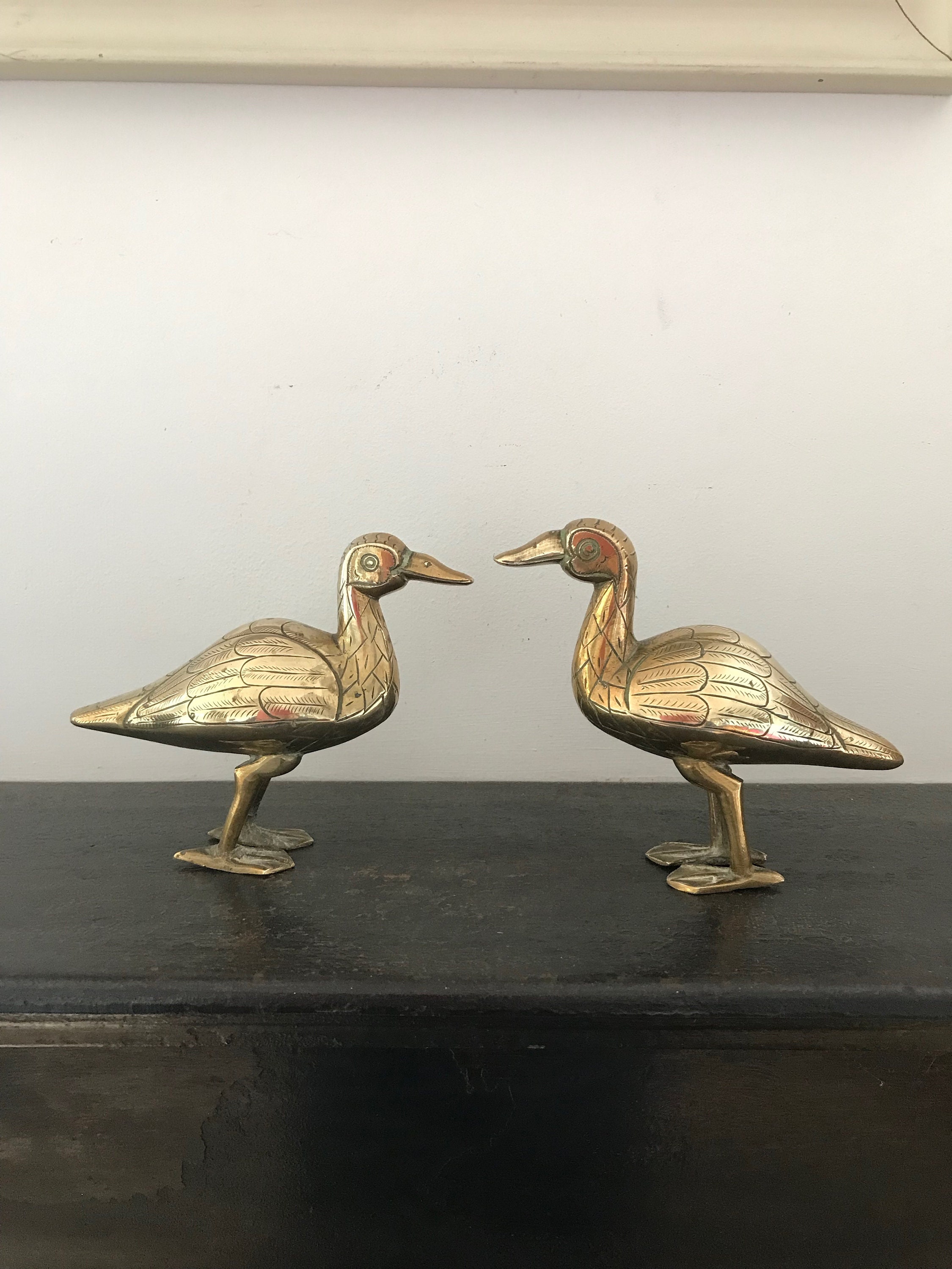 Pair Brass Geese India Vintage Ducks Solid Brass