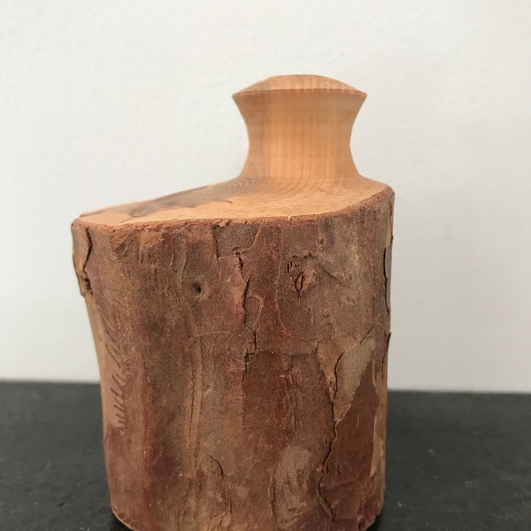 Yew Eccentric Vase With Bark Hand Turned Vintage Pen Holder