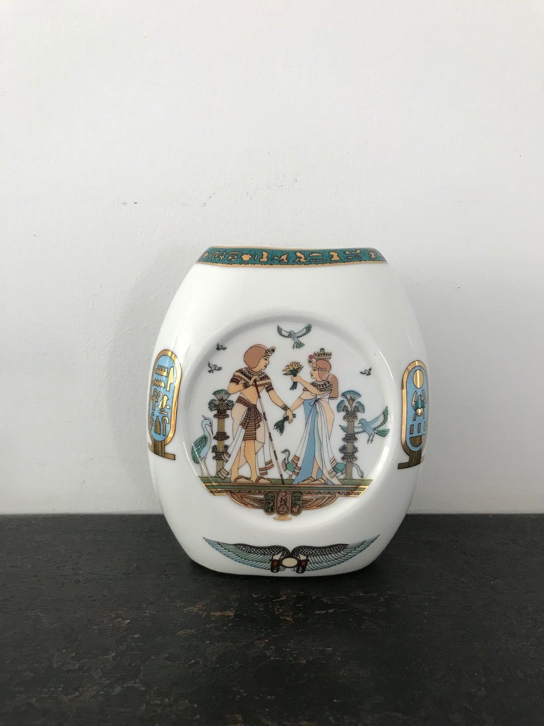 Ancient Egypt Themed Vase Hieroglyphs Vintage Etsy