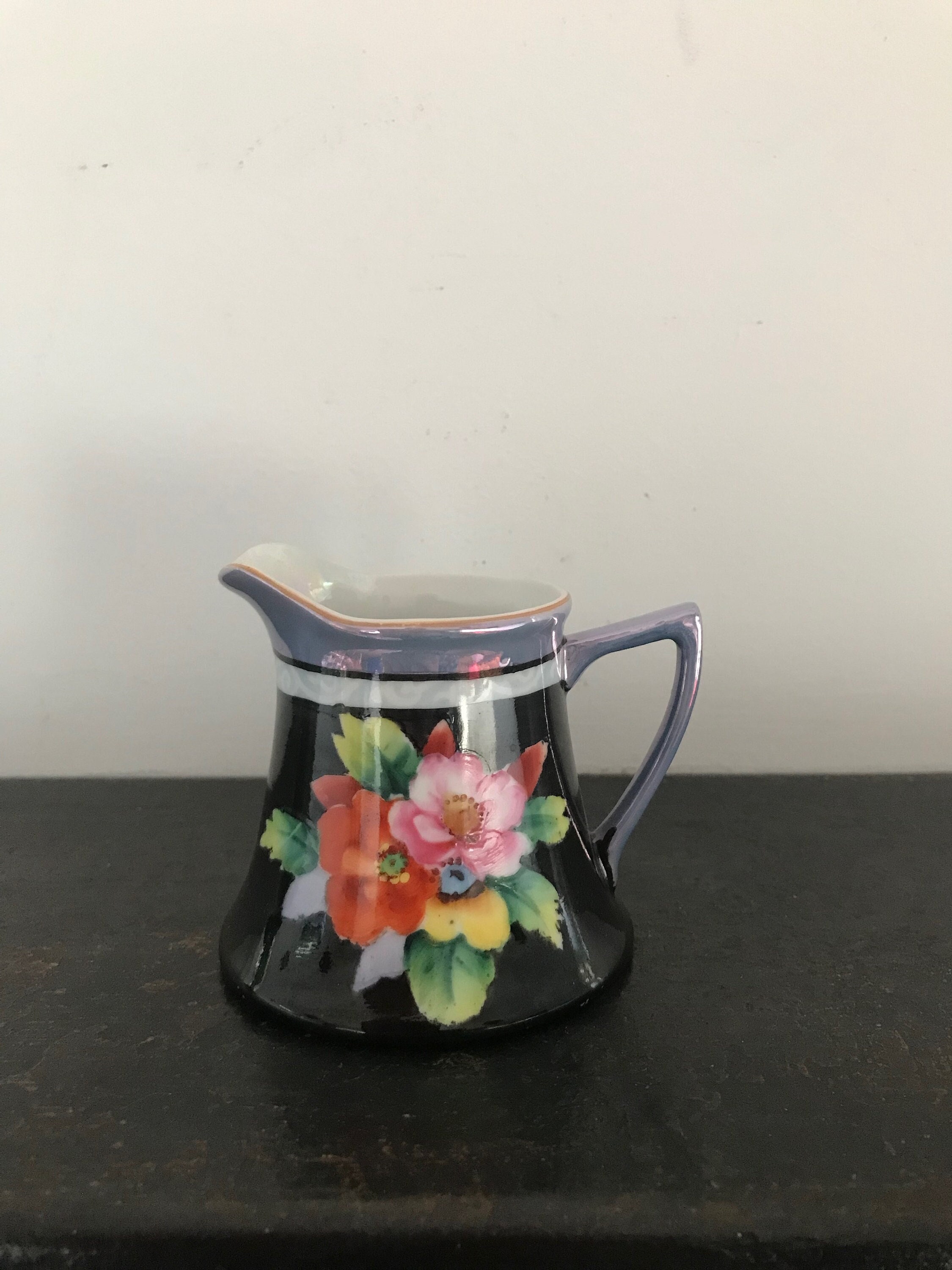 Chikaramachi Jug Japan Vintage Lustreware Hand Painted Black