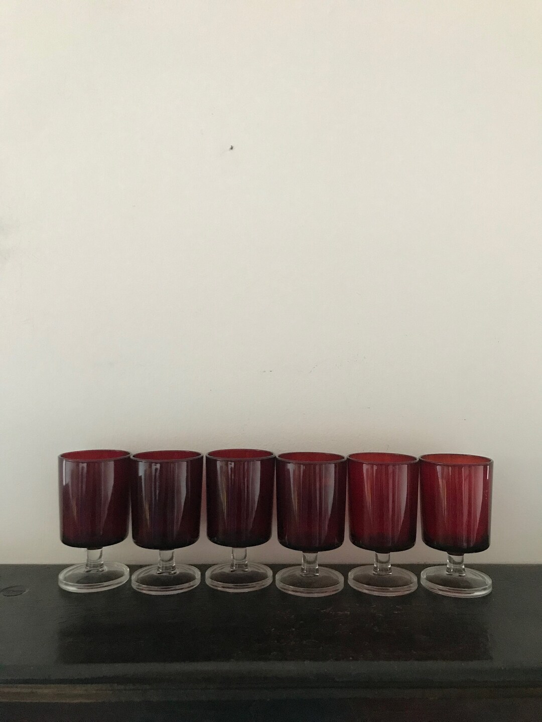 Six Luminarc Ruby Red Cavalier Stemmed Wine Glasses France J.G Durand Vintage Etsy