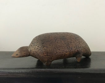 Armadillo Hand Carved Hand Made Central America Hardwood Naive Vintage